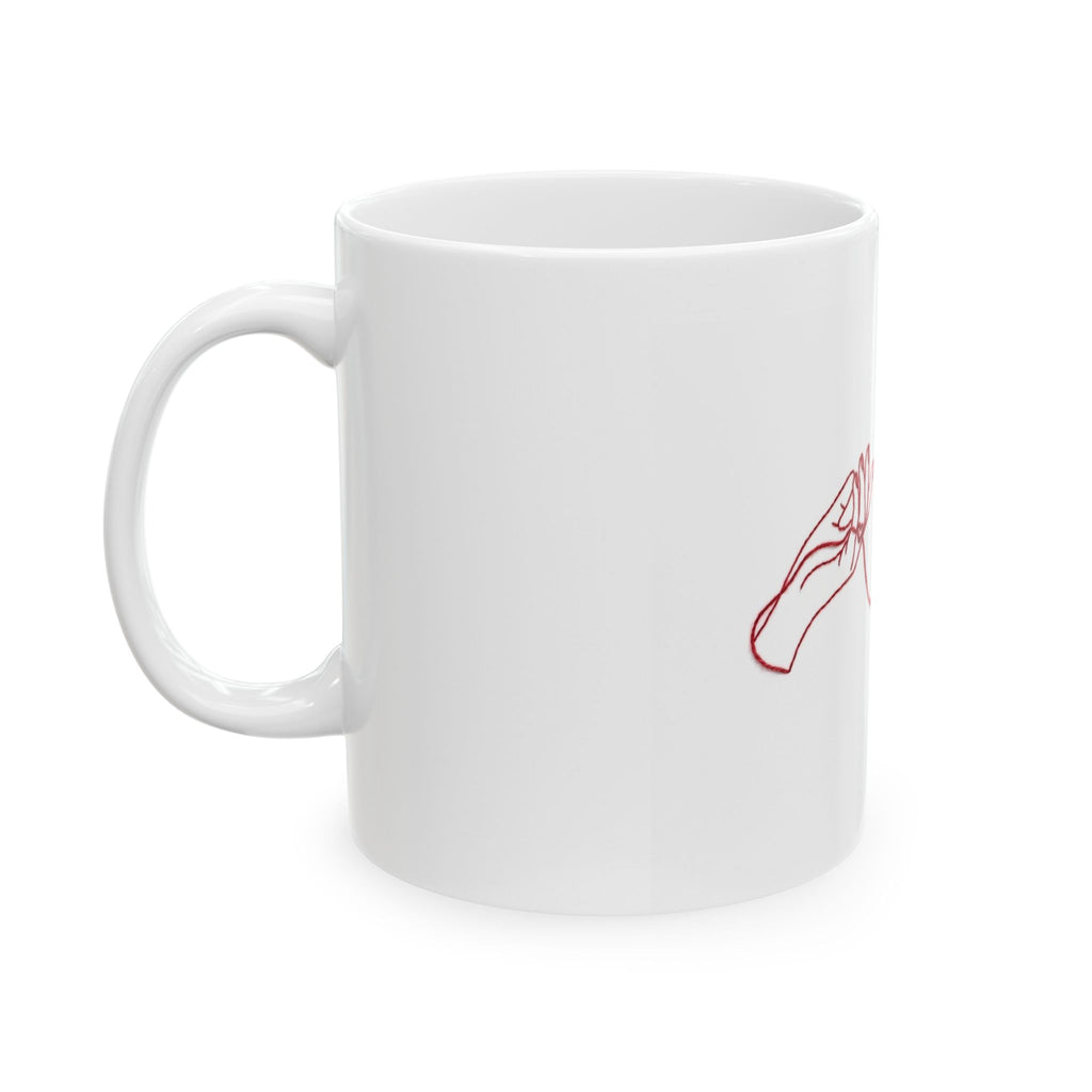Red Thread of Fate Hands Ceramic Mug - Line Art Design