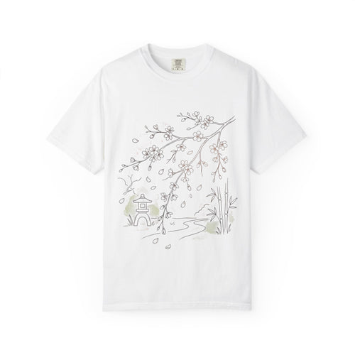 Cherry Blossom Garden Line Art T-Shirt