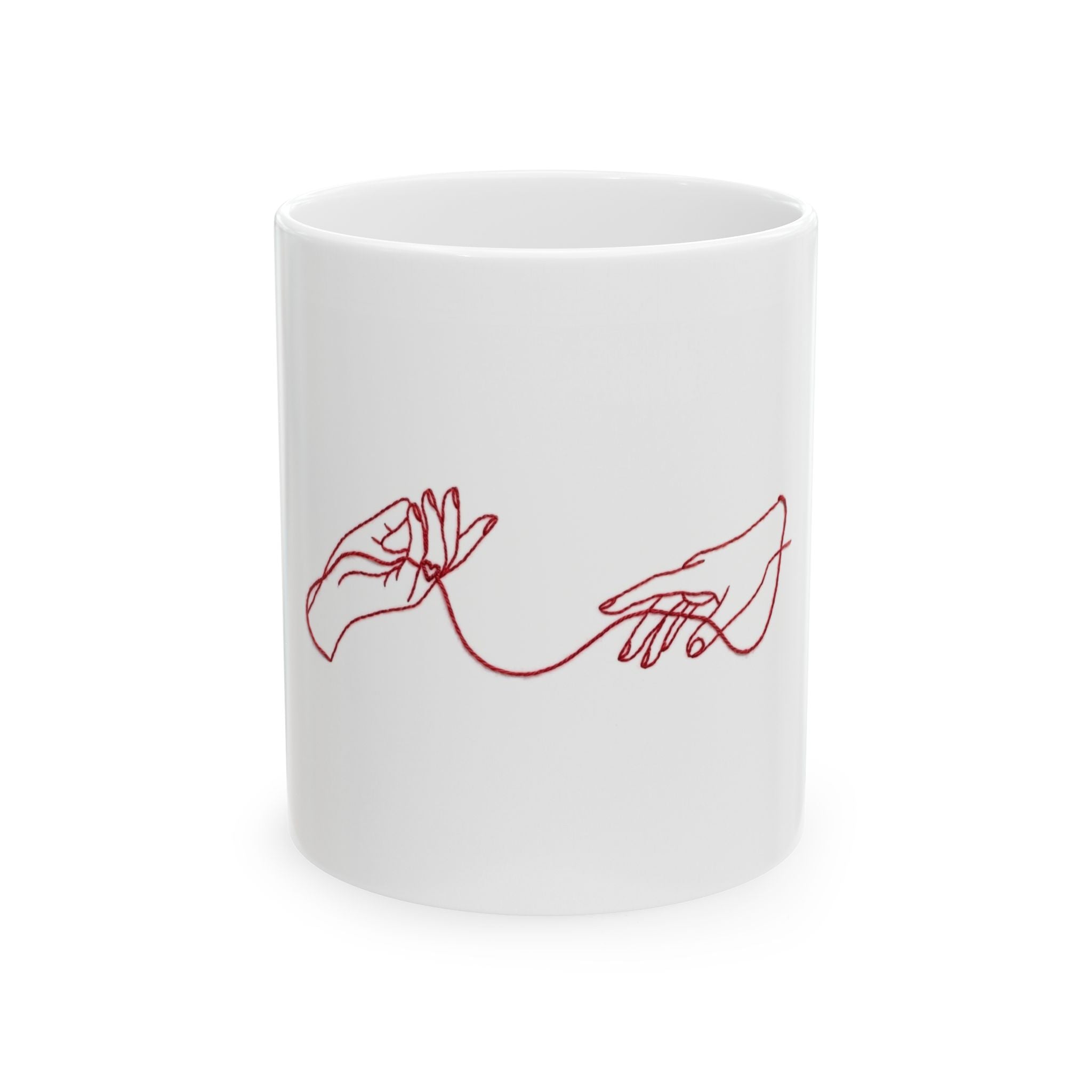 Red Thread of Fate Hands Ceramic Mug - Line Art Design