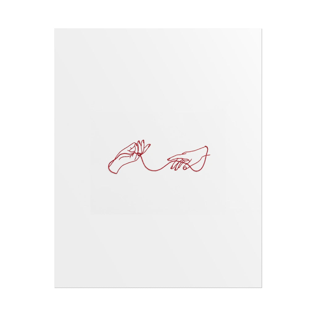 Red Thread of Fate Hands Line Art Poster
