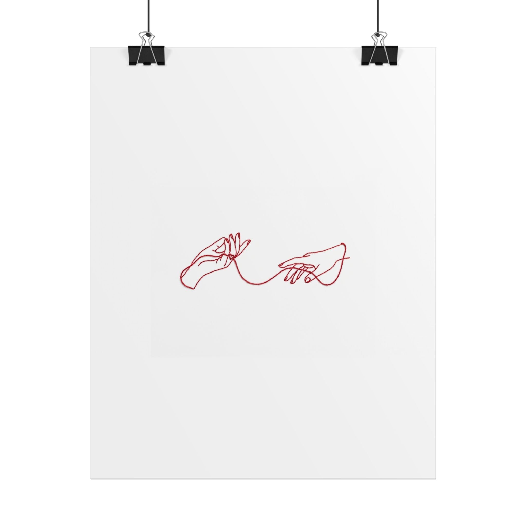 Red Thread of Fate Hands Line Art Poster