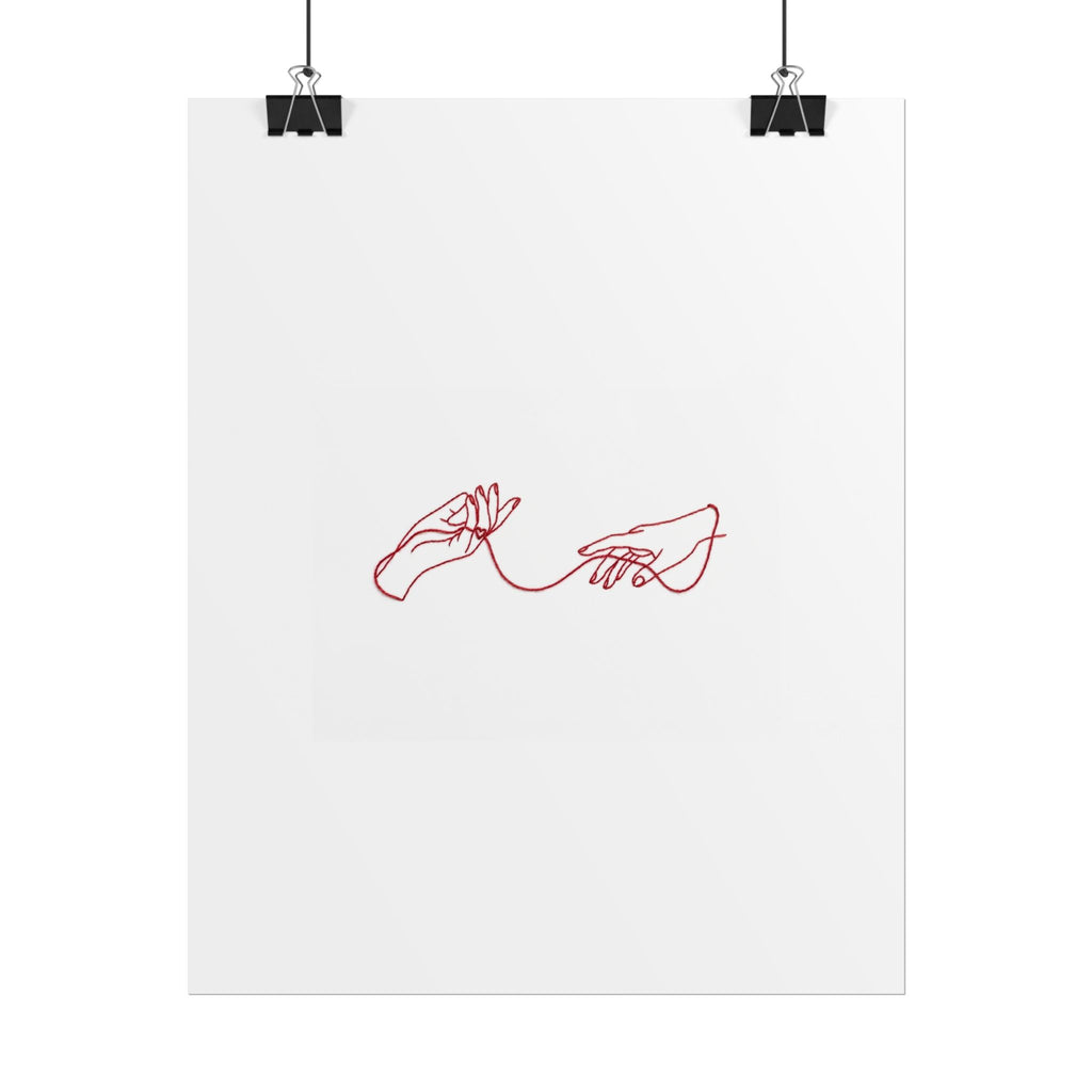 Red Thread of Fate Hands Line Art Poster